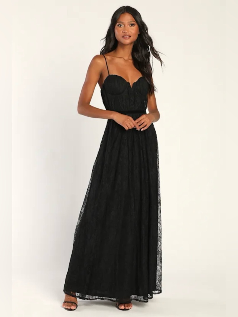LULUS Black Lace Maxi with Sweetheart Bodice “Project Dress” see Description**
